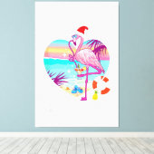 サンタ威厳があるハットサムのピンクのフラミンゴ キャンバスプリント (インサイチュ (ウッドフロア))