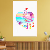 サンタ威厳があるハットサムのピンクのフラミンゴ キャンバスプリント (インサイチュ (リビング))