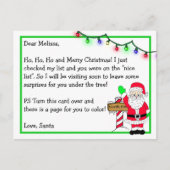 サンタ子供へーからの手紙+背面のカラーリングページ ポストカード (正面)