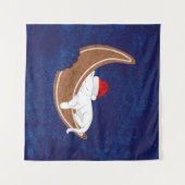 サンタ子猫とジンジャーブレッド・ムーン タペストリー (正面(横))