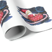 サンタ子猫のソリ巻き紙 – かわいい ラッピングペーパー (ロールコーナー)