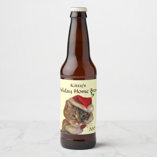 サンタ子猫クリスマスホームビール ビールラベル (正面)