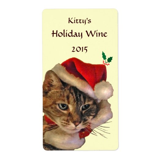 サンタ子猫クリスマスワインラベル ラベル (正面)
