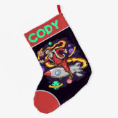 サンタ宇宙飛行士宇宙 ラージクリスマスストッキング (裏面 (吊り時))