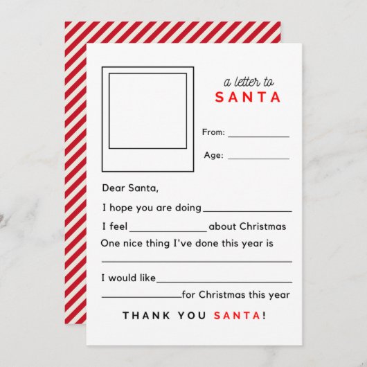 サンタ宛空白のの手紙を書く シーズンカード (正面/裏面)