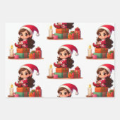 サンタ小妖精や小人オンシェルフクリスマスラッピング紙(3) ラッピングペーパーシート (正面3)