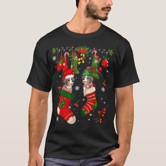 サンタ小妖精や小人オーストラリア羊飼いインサイドクリスマスソックスD Tシャツ (正面)