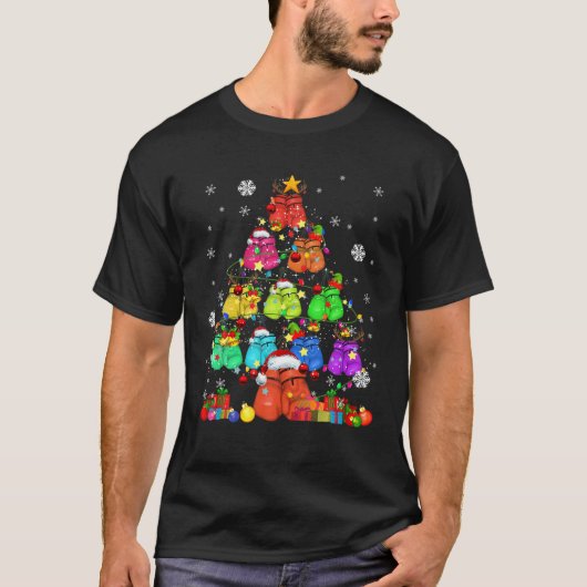 サンタ小妖精や小人トナカイボクシンググローブクリスマスツリーXm Tシャツ (正面)