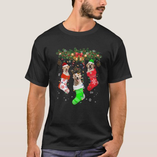 サンタ小妖精や小人トナカイラブラドールリトリーブインクリスマス Tシャツ (正面)