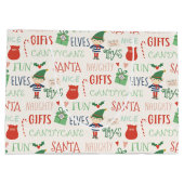 サンタ小妖精や小人フレンズパーソナライズされたホリデイ ラージペーパーバッグ (裏面)