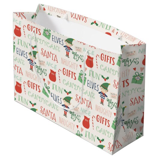 サンタ小妖精や小人フレンズパーソナライズされたホリデイ ラージペーパーバッグ (裏面アングル)