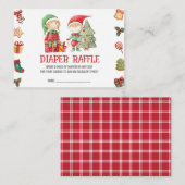 サンタ小妖精や小人、クリスマスツインズシャワーおむつラッフル エンクロージャーカード (正面/裏面)