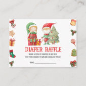 サンタ小妖精や小人、クリスマスツインズシャワーおむつラッフル エンクロージャーカード (正面)