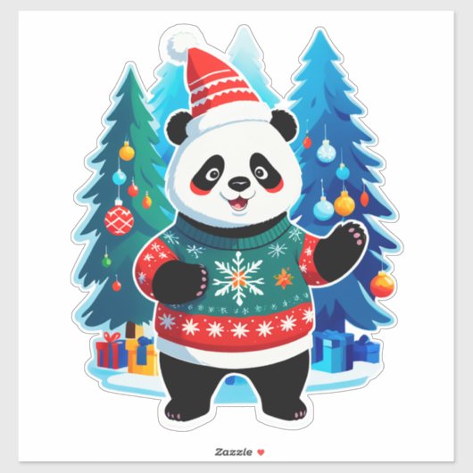 サンタ帽とクリスマススウェーターを着たかわいいパンダ シール (シート)
