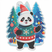 サンタ帽とクリスマススウェーターを着たかわいいパンダ シール (正面)