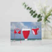 サンタ帽とビキニが物干し線に乗っている シーズンポストカード (スタンド正面)