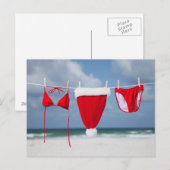 サンタ帽とビキニが物干し線に乗っている シーズンポストカード (正面/裏面)