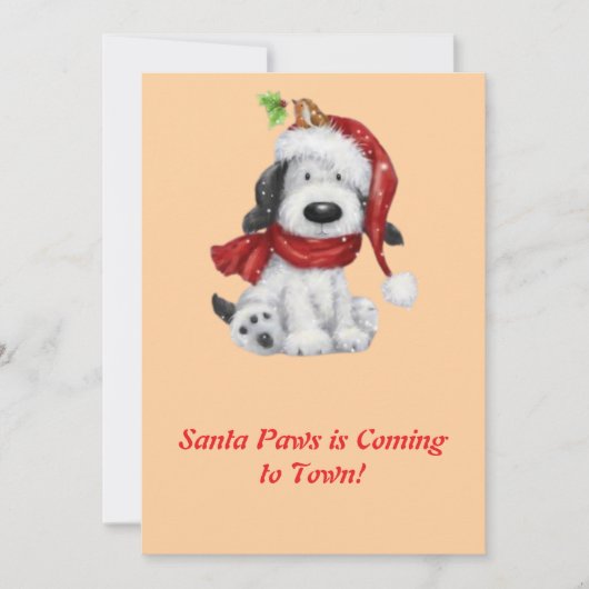 サンタ帽とマフラーをしたかわいいクリスマスの犬 シーズンカード (正面)