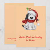 サンタ帽とマフラーをしたかわいいクリスマスの犬 シーズンカード (正面/裏面)