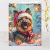 サンタ帽とマフラーをしたかわいいドイツシェパードのカード カード (黄色い花)