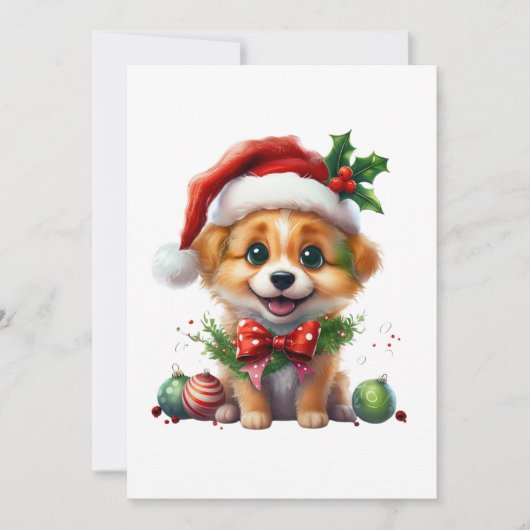 サンタ帽とリボンが可愛いクリスマスの子犬 シーズンカード (正面)