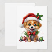 サンタ帽とリボンが可愛いクリスマスの子犬 シーズンカード (正面/裏面)