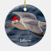 サンタ帽のカモメ クリスマス セラミックオーナメント (裏面)