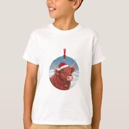 サンタ帽のキュートハイランドカウの子供用クリスマスTシャツ Tシャツ