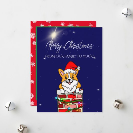 サンタ帽のクリスマスコーギー(個人名入り) シーズンカード (正面/裏面インサイチュ)