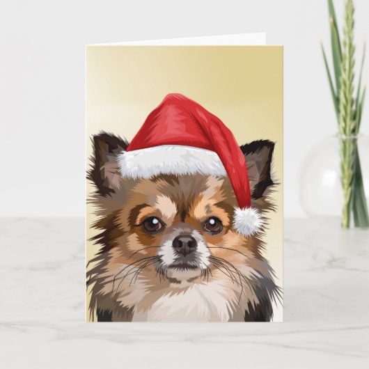 サンタ帽のクリスマスチワワの子犬 カード (正面)