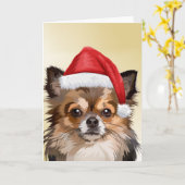 サンタ帽のクリスマスチワワの子犬 カード (黄色い花)