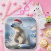 サンタ帽のクリスマスポーラーベア ペーパープレート (パーティー)