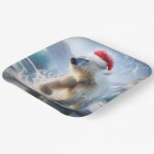 サンタ帽のクリスマスポーラーベア ペーパープレート (傾斜あり)