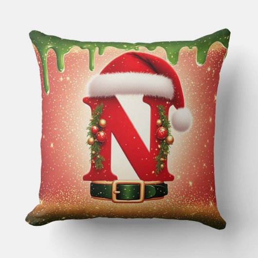 サンタ帽のクリスマスモノグラムN クッション (正面)