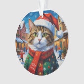 サンタ帽のクリスマス猫 オーナメント (正面)