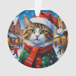 サンタ帽のクリスマス猫 オーナメント