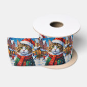 サンタ帽のクリスマス猫 サテンリボン (リール)