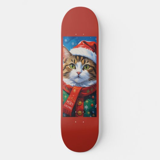 サンタ帽のクリスマス猫 スケートボード (正面)