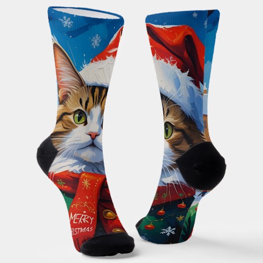 サンタ帽のクリスマス猫 ソックス (傾斜あり)
