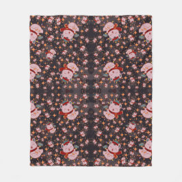 サンタ帽のクリスマス猫 フリースブランケット