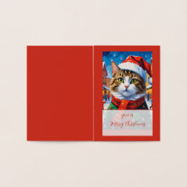 サンタ帽のクリスマス猫 箔カード