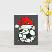サンタ帽のサッカーフォト クリスマスプレゼント カード (黄色い花)
