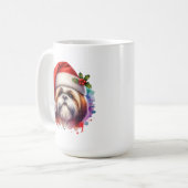 サンタ帽のシーズー犬 クリスマス パーソナライズ コーヒーマグカップ (正面左)