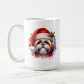 サンタ帽のシーズー犬 クリスマス パーソナライズ コーヒーマグカップ (左)