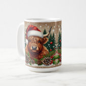サンタ帽のハイランドカウホリデーデコレーション コーヒーマグカップ (正面左)