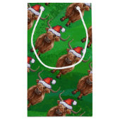 サンタ帽のハイランド牛の緑のパターン スモールペーパーバッグ (裏面)