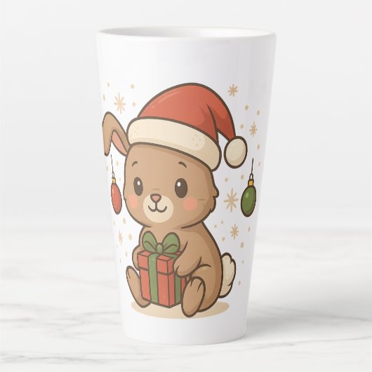 サンタ帽のホリデーバニー カフェラテマグ (正面)