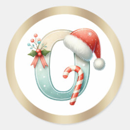 サンタ帽のモノグラムOのクリスマスステッカー ラウンドシール
