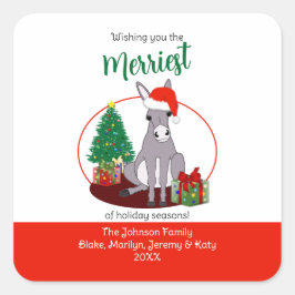 サンタ帽のロバのクリスマスデザイン スクエアシール