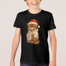 サンタ帽の不機嫌なクリスマス猫 トライブレンドTシャツ